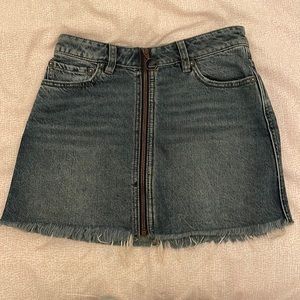 free people denim skirt with zipper and fringe ends